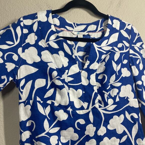 Boden Petite Size 6/6P Floral Casual Linen Tunic Dress Blue White 3/4 Sleeves - Picture 5 of 11